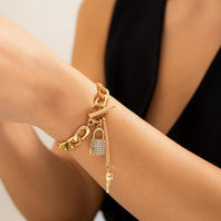 Thumbnail for Trendy Toggle Clasp CZ Inlaid Lock Key Pendant Cable Chain Bracelet - ArtGalleryZen