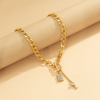 Thumbnail for Trendy Toggle Clasp CZ Inlaid Lock Key Pendant Cable Chain Necklace - ArtGalleryZen