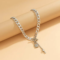 Thumbnail for Trendy Toggle Clasp CZ Inlaid Lock Key Pendant Cable Chain Necklace - ArtGalleryZen