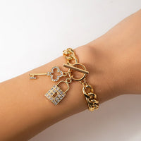 Thumbnail for Trendy Toggle Clasp CZ Inlaid Lock Key Pendant Curb Chain Bracelet - ArtGalleryZen