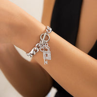 Thumbnail for Trendy Toggle Clasp CZ Inlaid Lock Key Pendant Curb Chain Bracelet - ArtGalleryZen