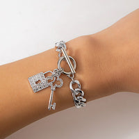 Thumbnail for Trendy Toggle Clasp CZ Inlaid Lock Key Pendant Curb Chain Bracelet - ArtGalleryZen