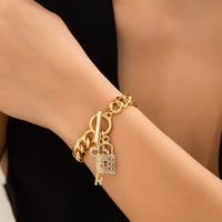 Thumbnail for Trendy Toggle Clasp CZ Inlaid Lock Key Pendant Curb Chain Bracelet - ArtGalleryZen