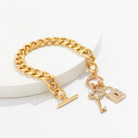 Thumbnail for Trendy Toggle Clasp CZ Inlaid Lock Key Pendant Curb Chain Bracelet - ArtGalleryZen