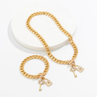 Thumbnail for Trendy Toggle Clasp CZ Inlaid Lock Key Pendant Curb Chain Necklace Bracelet Set - ArtGalleryZen