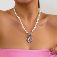 Thumbnail for Trendy Toggle Clasp Heart Barbie Pendant Pearl Chain Necklace - ArtGalleryZen