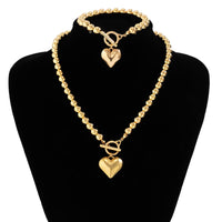 Thumbnail for Trendy Toggle Clasp Heart Pendant Ball Chain Bracelet Necklace Set - ArtGalleryZen