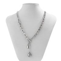 Thumbnail for Trendy Toggle Clasp Lock Ball Pendant Curb Chain Necklace - ArtGalleryZen