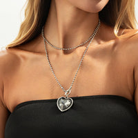 Thumbnail for Trendy Toggle Clasp Rhinestone Heart Pendant Long Chain Necklace - ArtGalleryZen