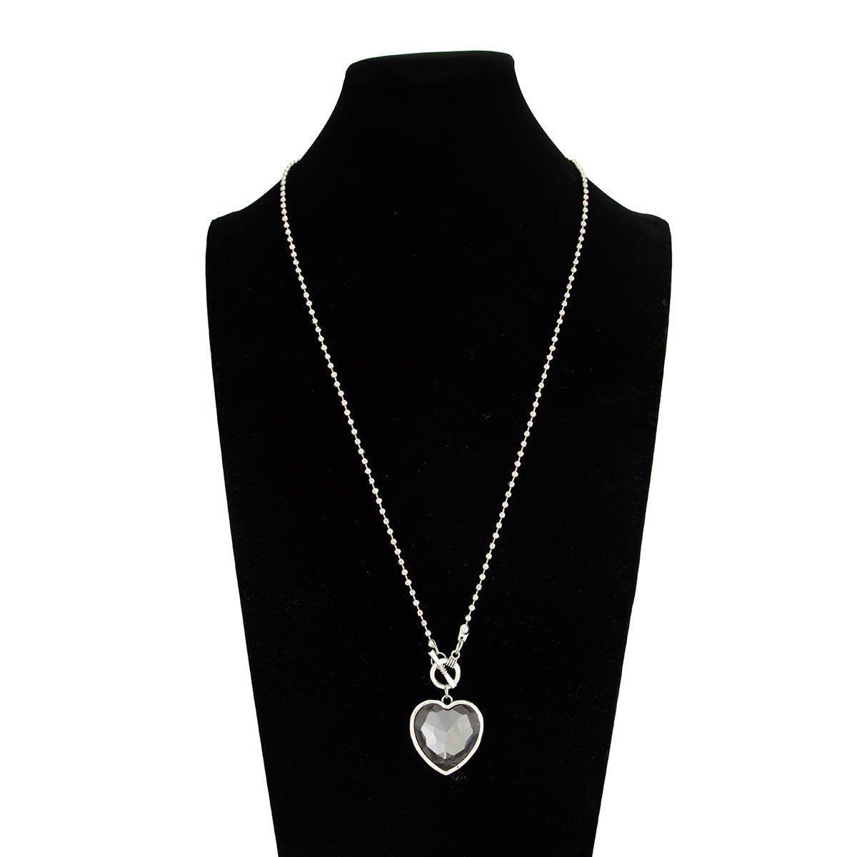 Trendy Toggle Clasp Rhinestone Heart Pendant Long Chain Necklace - ArtGalleryZen