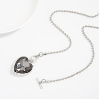 Thumbnail for Trendy Toggle Clasp Rhinestone Heart Pendant Long Chain Necklace - ArtGalleryZen