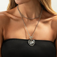 Thumbnail for Trendy Toggle Clasp Rhinestone Heart Pendant Long Chain Necklace - ArtGalleryZen