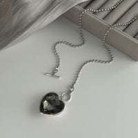 Thumbnail for Trendy Toggle Clasp Rhinestone Heart Pendant Long Chain Necklace - ArtGalleryZen