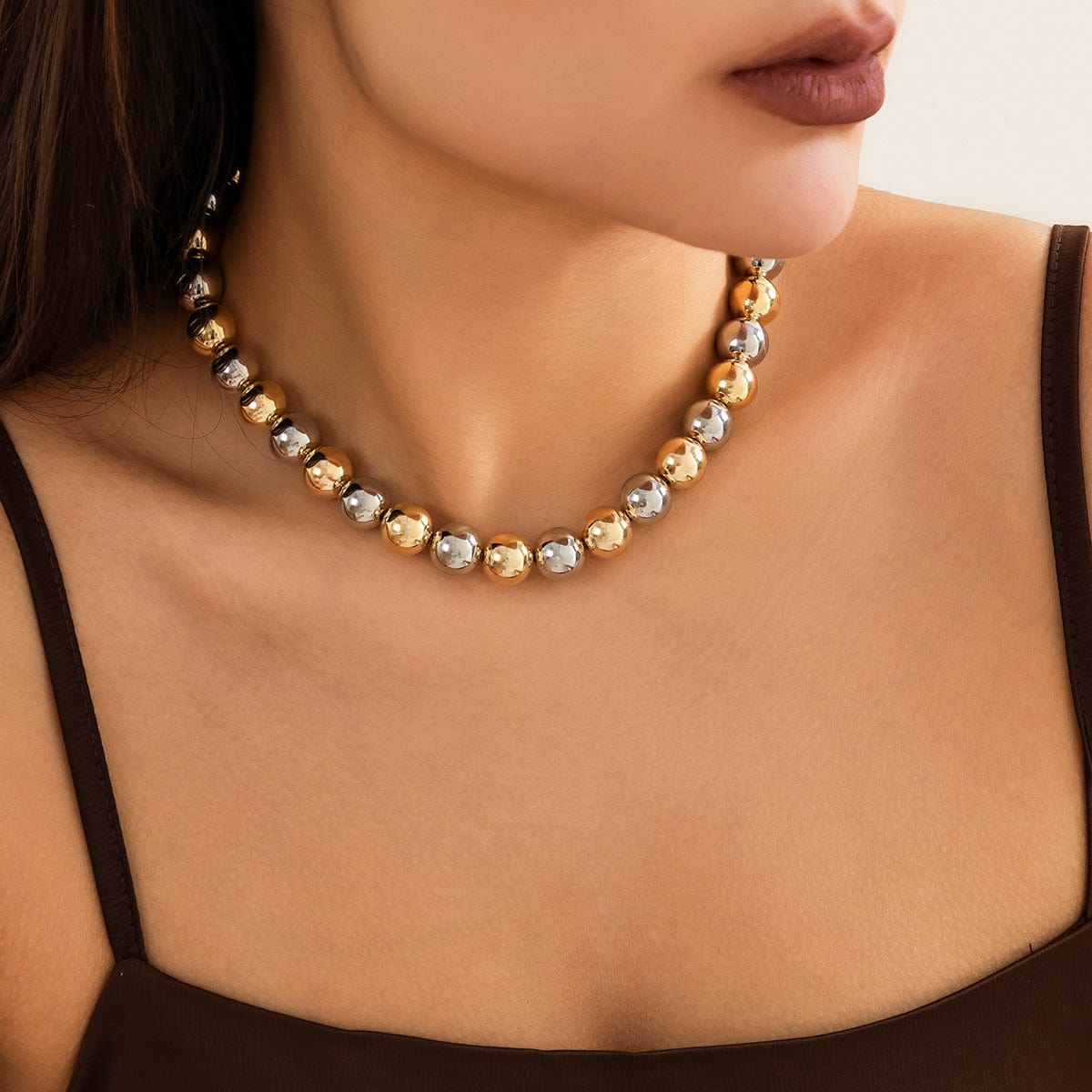 Trendy Two Tone Ball Chain Choker Necklace - ArtGalleryZen