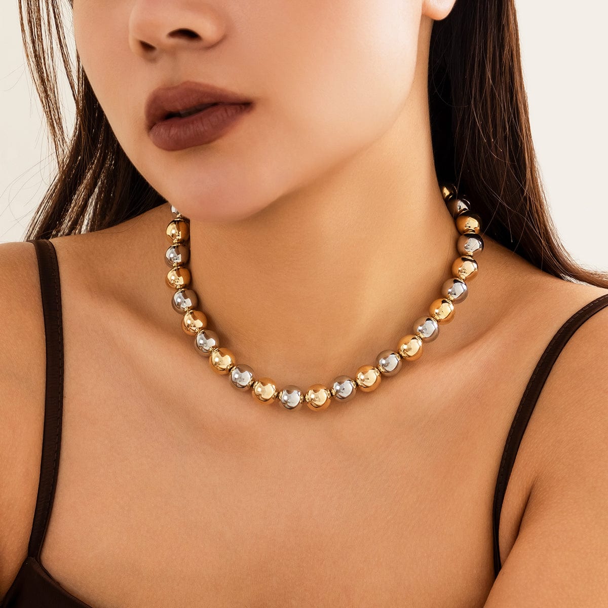 Trendy Two Tone Ball Chain Choker Necklace - ArtGalleryZen