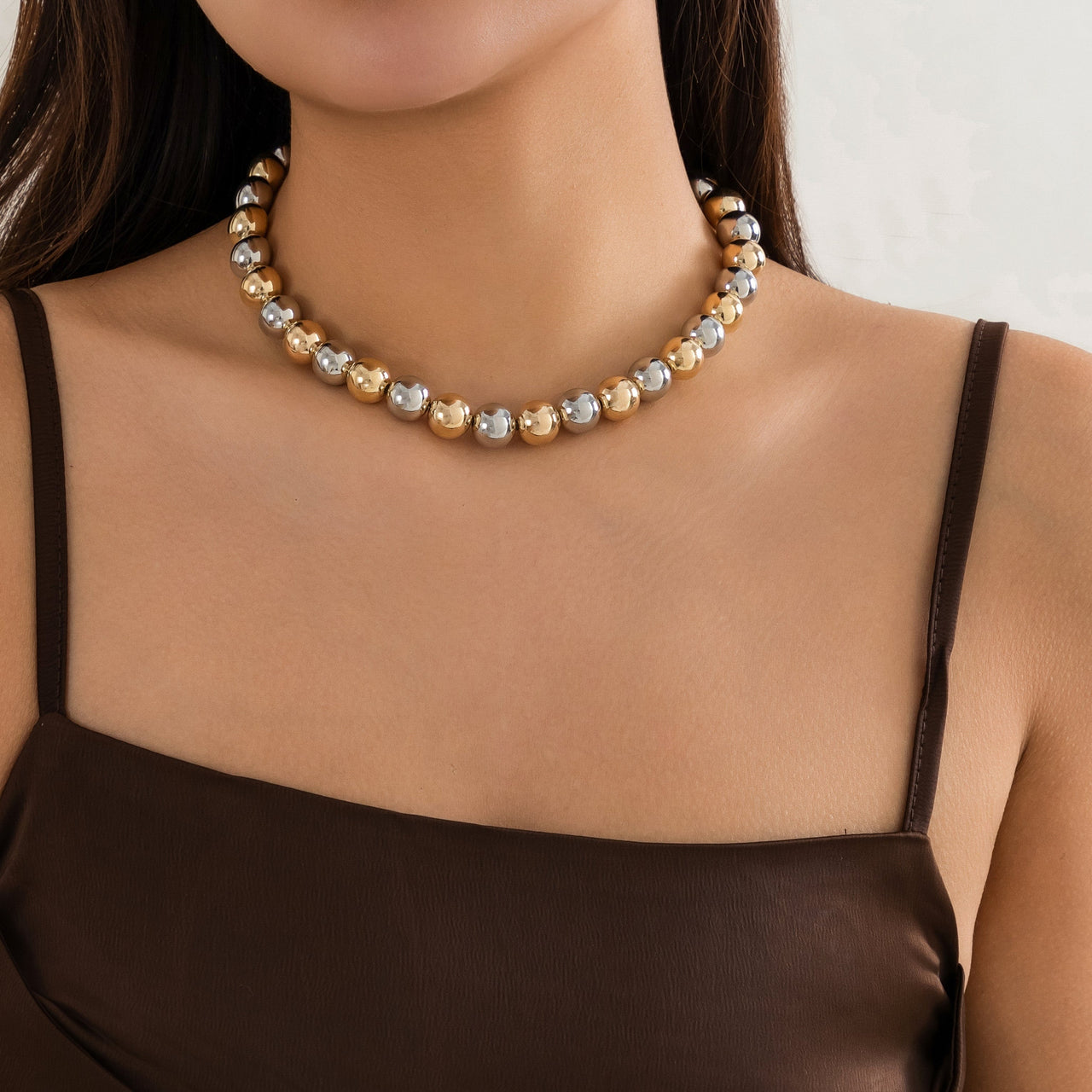 Trendy Two Tone Ball Chain Choker Necklace - ArtGalleryZen