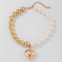 Thumbnail for Trendy Two Tone Heart Pendant Pearl Chain Choker Necklace