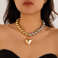 Thumbnail for Trendy Two Tone Heart Pendant Pearl Chain Choker Necklace