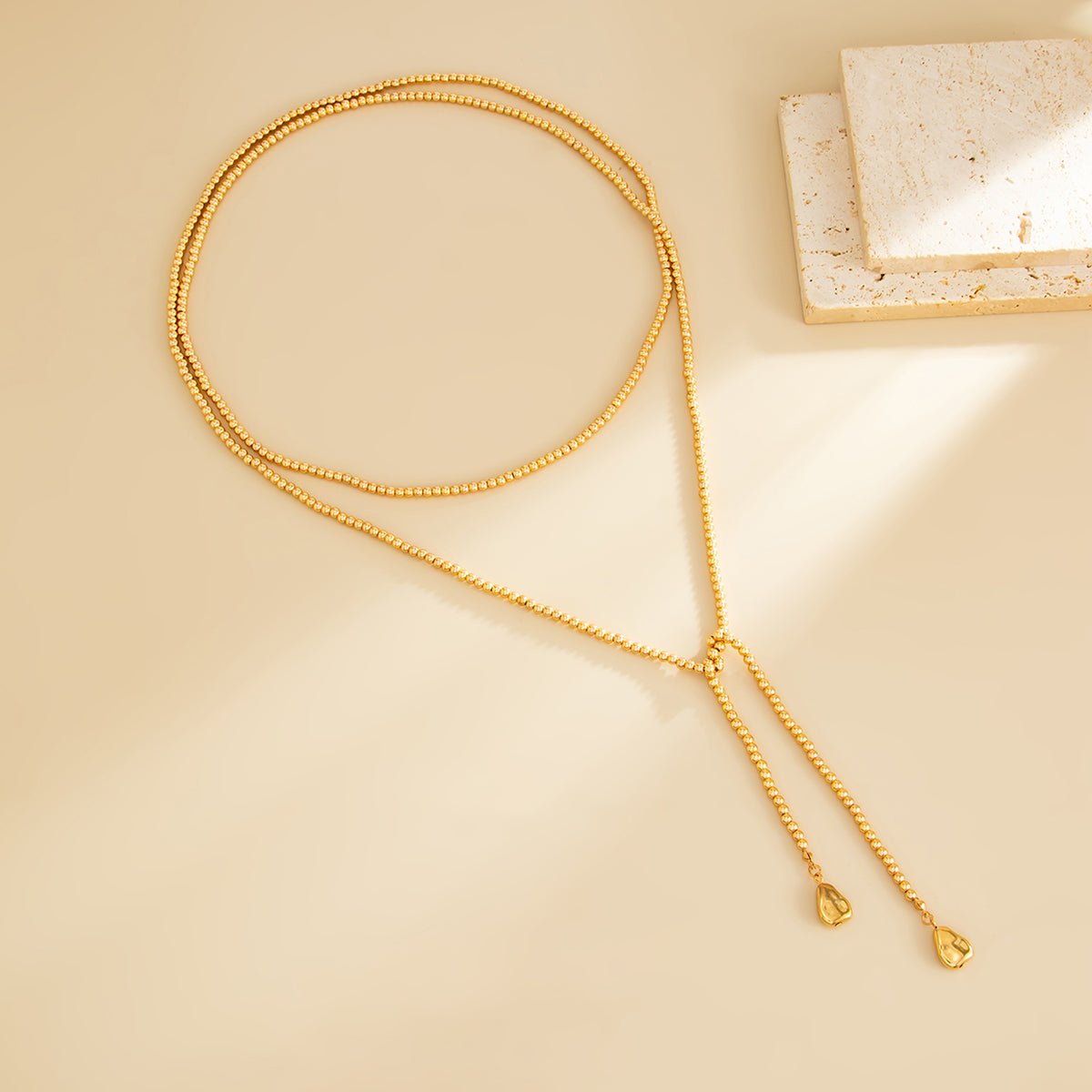 Trendy Waterdrop Pendant Beaded Long Chain Necklace - ArtGalleryZen