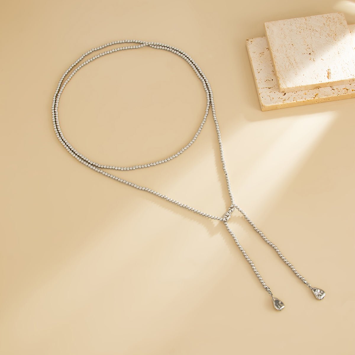 Trendy Waterdrop Pendant Beaded Long Chain Necklace - ArtGalleryZen