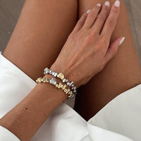 Thumbnail for Two Tone Heart Charm Irregular Beaded Bracelet Set Gold Silver - ArtGalleryZen