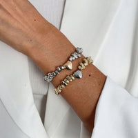 Thumbnail for Two Tone Heart Charm Irregular Beaded Bracelet Set Gold Silver - ArtGalleryZen
