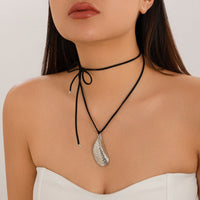 Thumbnail for Versatile Irregular Striped Waterdrop Pendant Velvet Necklace