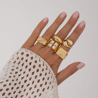 Thumbnail for Vintage 5pcs Chunky Rhinestone Inlaid Textured Ring Set - ArtGalleryZen