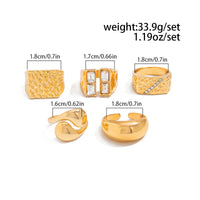 Thumbnail for Vintage 5pcs Chunky Rhinestone Inlaid Textured Ring Set - ArtGalleryZen