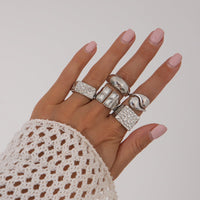 Thumbnail for Vintage 5pcs Chunky Rhinestone Inlaid Textured Ring Set - ArtGalleryZen