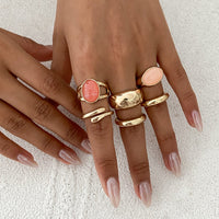 Thumbnail for Vintage 6pcs Crystal Inlaid Glossy Open Ring Set - ArtGalleryZen