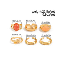Thumbnail for Vintage 6pcs Crystal Inlaid Glossy Open Ring Set - ArtGalleryZen