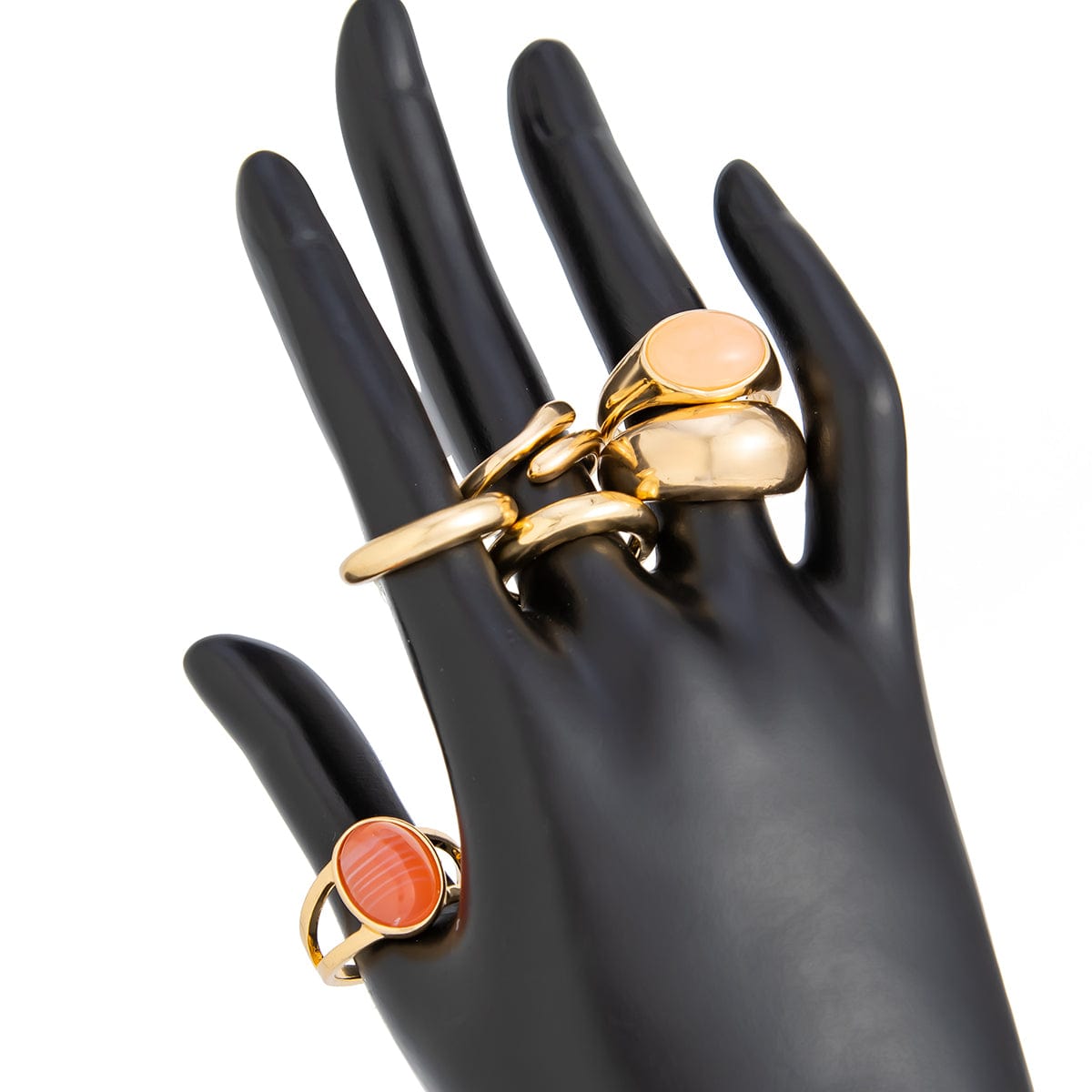 Vintage 6pcs Crystal Inlaid Glossy Open Ring Set - ArtGalleryZen