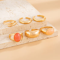 Thumbnail for Vintage 6pcs Crystal Inlaid Glossy Open Ring Set - ArtGalleryZen