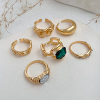 Thumbnail for Vintage 6pcs Rhinestone Inlaid Pleated Open Ring Set - ArtGalleryZen
