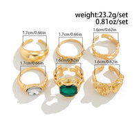 Thumbnail for Vintage 6pcs Rhinestone Inlaid Pleated Open Ring Set - ArtGalleryZen
