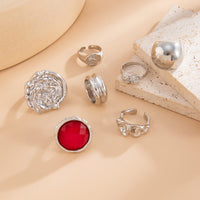 Thumbnail for Vintage 7pcs Chunky Crystal Inlaid Pleated Ring Set - ArtGalleryZen