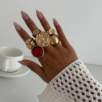 Thumbnail for Vintage 7pcs Chunky Crystal Inlaid Pleated Ring Set - ArtGalleryZen