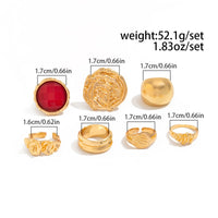Thumbnail for Vintage 7pcs Chunky Crystal Inlaid Pleated Ring Set - ArtGalleryZen