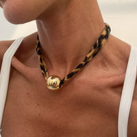 Thumbnail for Vintage Ball Charm Leopard Choker Necklace - ArtGalleryZen