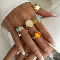Thumbnail for Vintage Chunky Crystal Inlaid Textured Open Ring Set - ArtGalleryZen