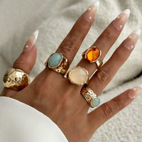 Thumbnail for Vintage Chunky Crystal Inlaid Textured Open Ring Set - ArtGalleryZen