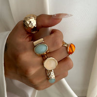 Thumbnail for Vintage Chunky Crystal Inlaid Textured Open Ring Set - ArtGalleryZen