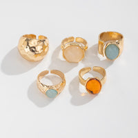 Thumbnail for Vintage Chunky Crystal Inlaid Textured Open Ring Set - ArtGalleryZen