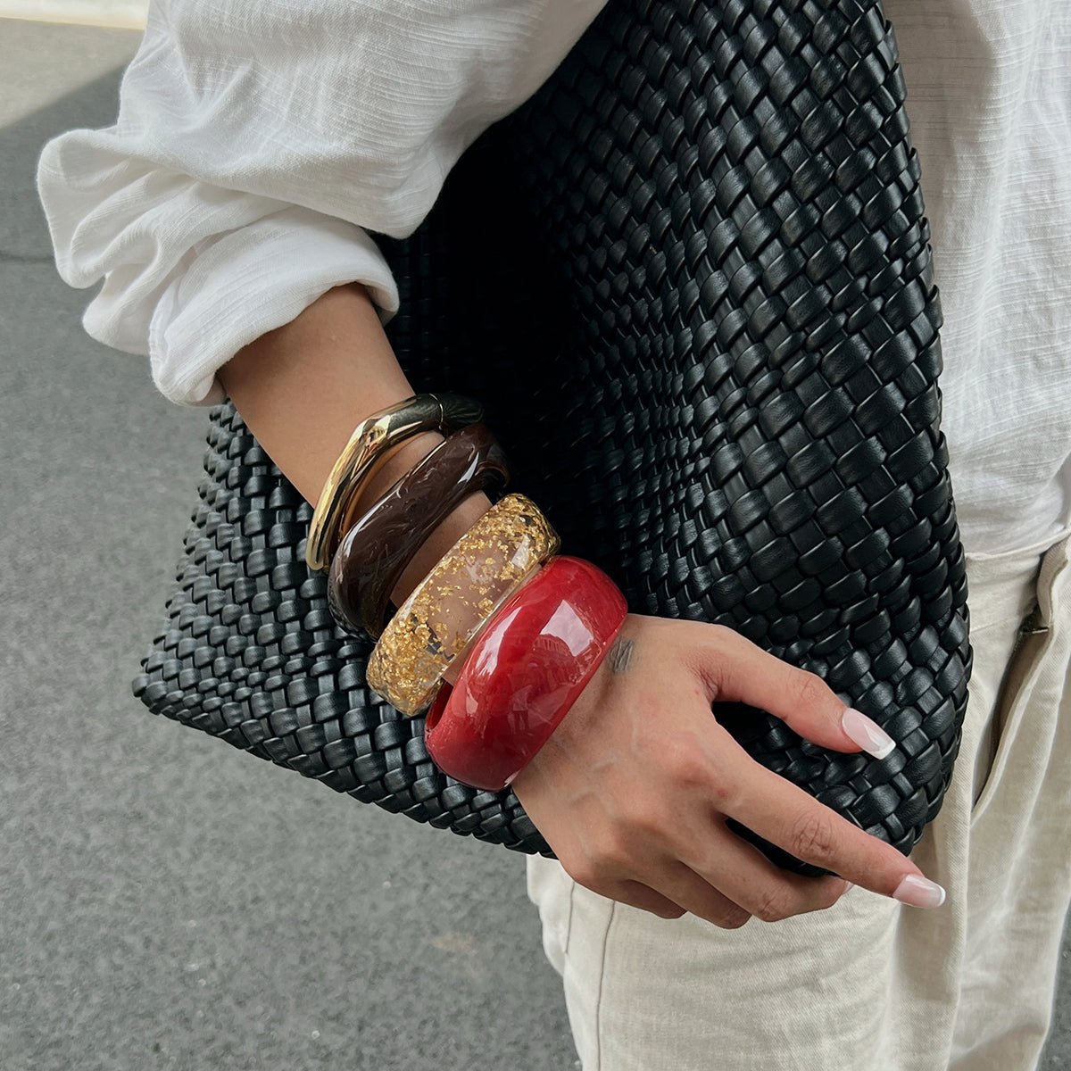 Vintage Chunky Gold Foil Resin Bangle Bracelet Set - ArtGalleryZen