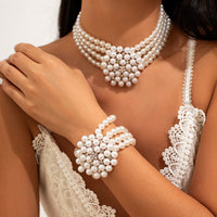 Thumbnail for Vintage Chunky Layered Pearl Beaded Necklace Bracelet - ArtGalleryZen