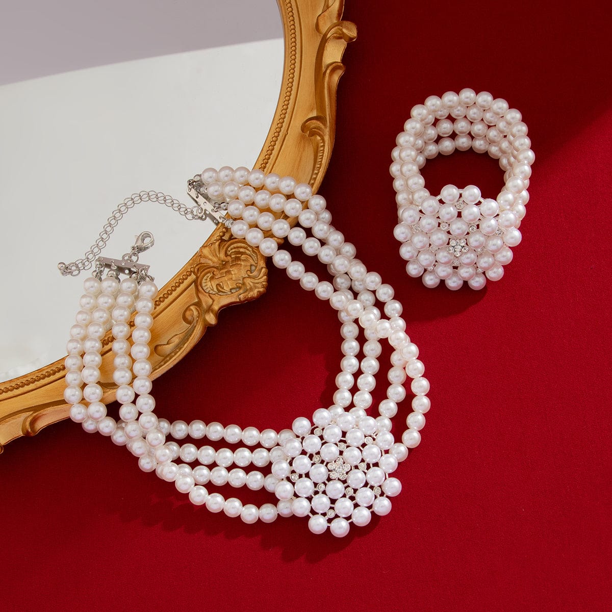 Vintage Chunky Layered Pearl Beaded Necklace Bracelet - ArtGalleryZen