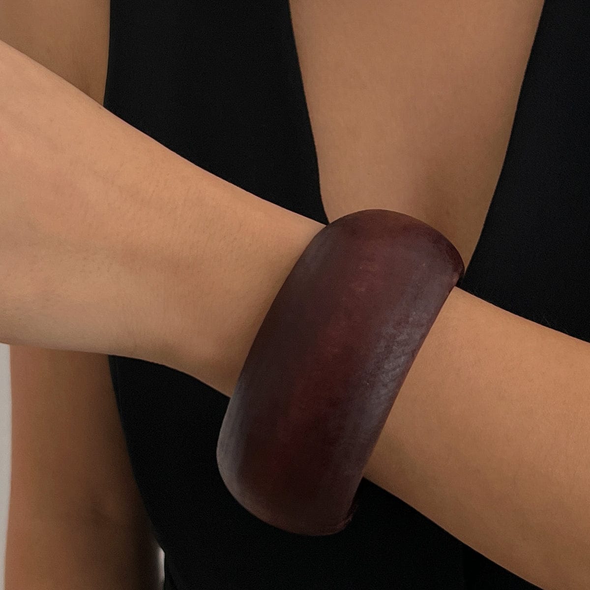 Vintage Chunky Wood Wide Cuff Bangle Bracelet