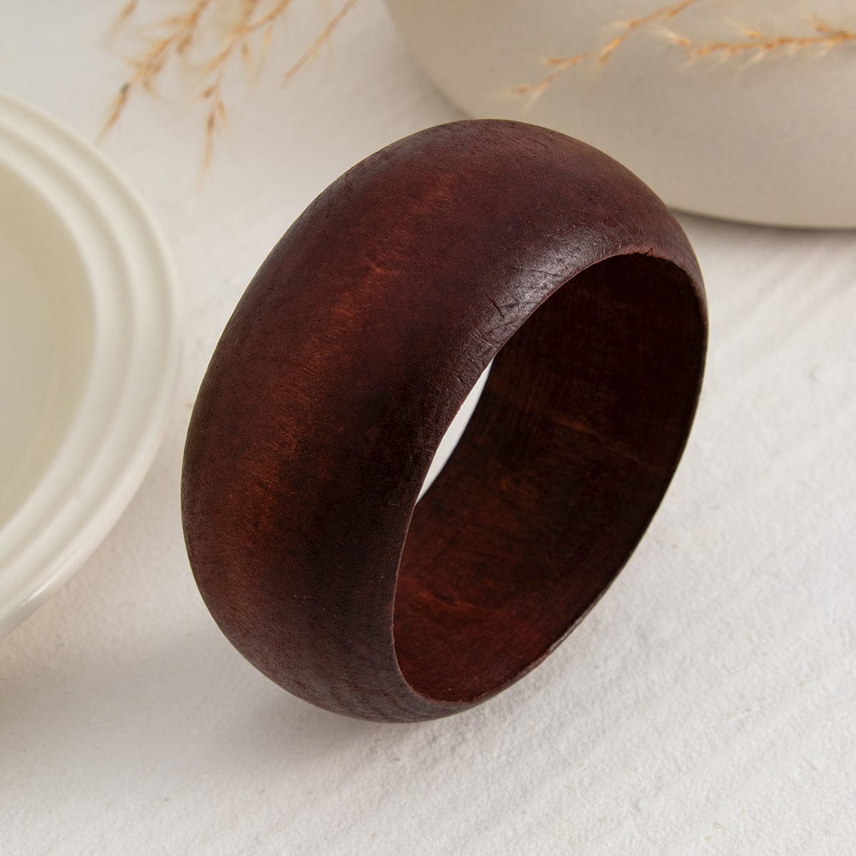 Vintage Chunky Wood Wide Cuff Bangle Bracelet