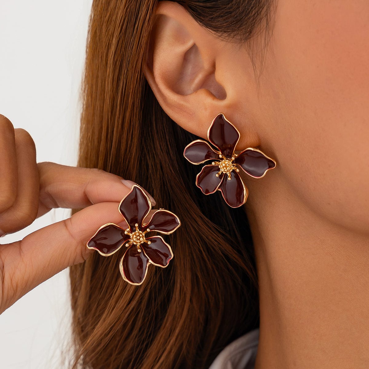 Vintage Enamel Flower Stud Earrings